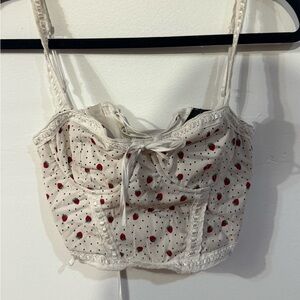 Cream Crop Top with Strawberry Print